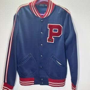 NWT Polo Ralph Lauren Varsity Jacket M Blue Red Letterman Patch Retro Style FLAW